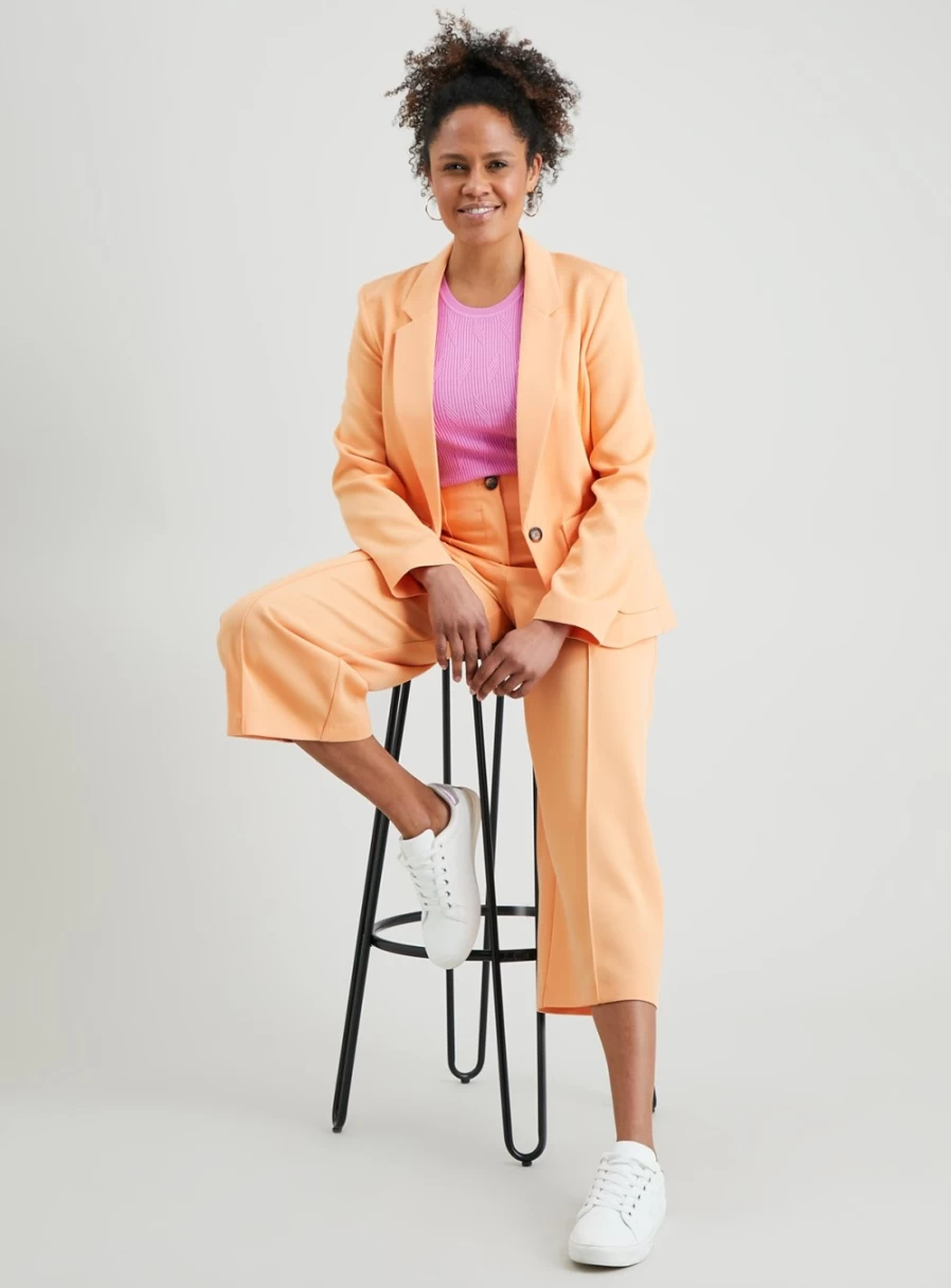 "TU Women's Orange Cropped Wide Leg Trousers - High Waist Comfort Fit - 8R"