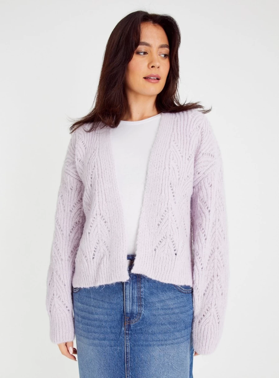 "Tu Women's Lilac Cable Knit Cardigan – Soft Chunky Knit Sweater Coat"