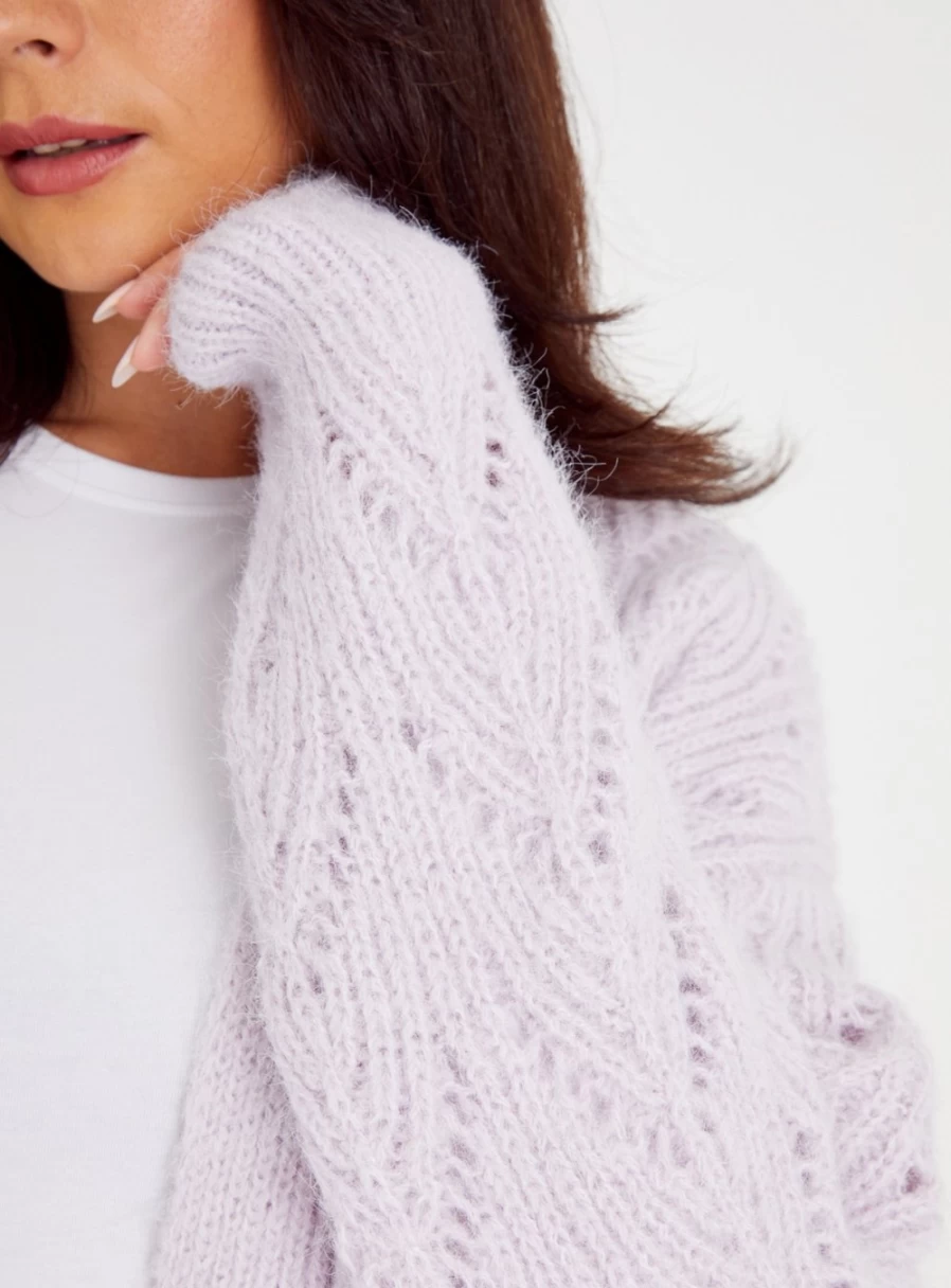 "Tu Women's Lilac Cable Knit Cardigan – Soft Chunky Knit Sweater Coat"