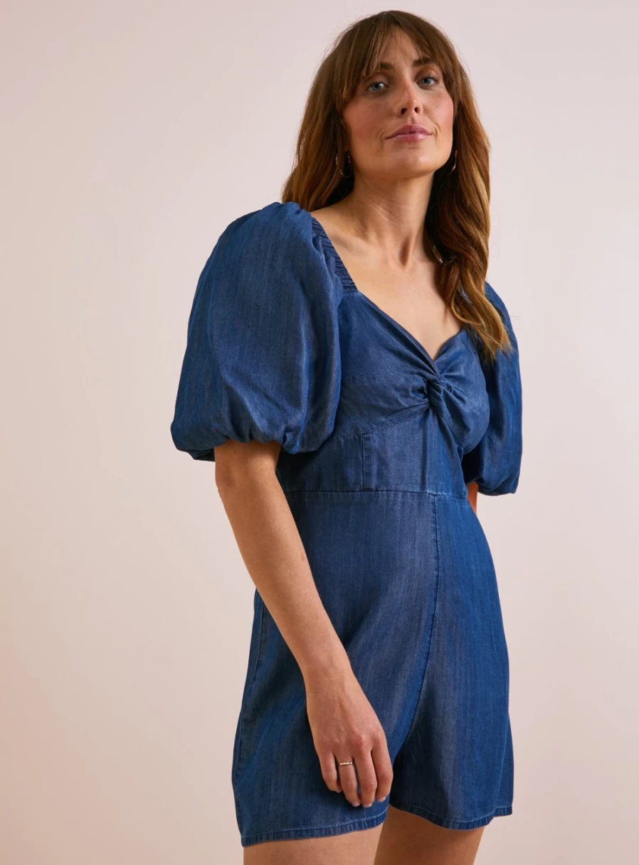 Everbelle Women's Denim Tencel™ Cross Hatch Playsuit - Comfortable Stylish Jumpsuit for Women