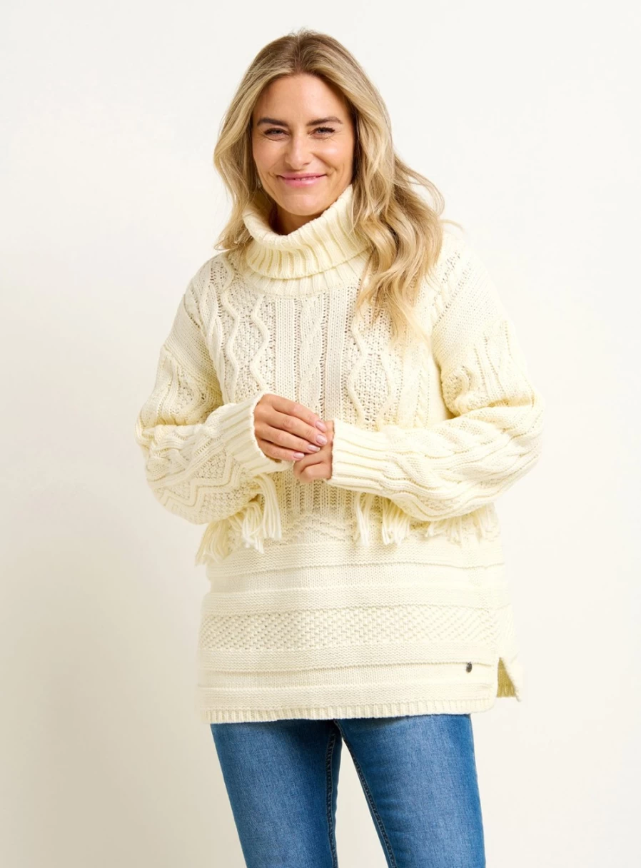 Brakeburn Women's Alba Tassel Knit Jumper - Cozy Cable Knit Sweater with Tassel Detail