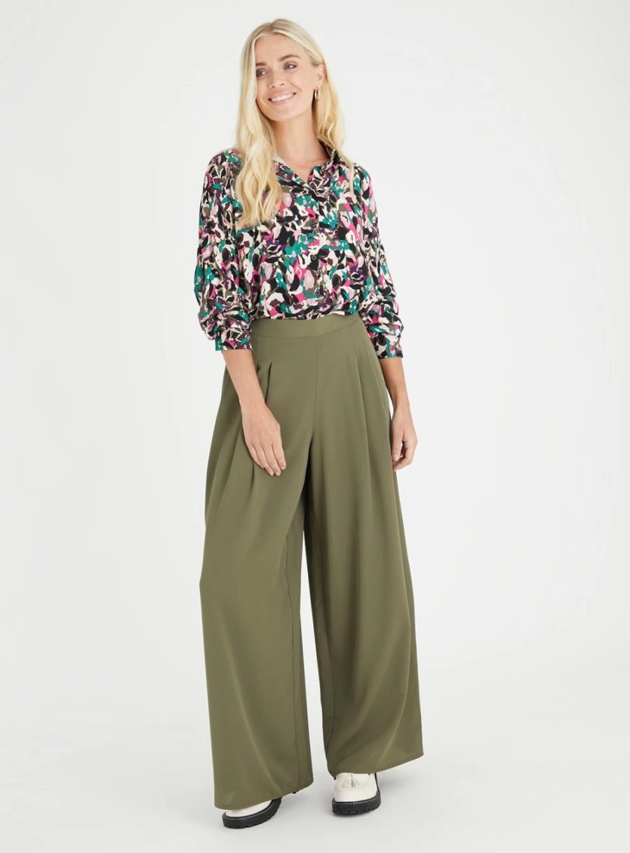 "Tu Women's Black Wide Leg Pleated Trousers - High Waist 14L Casual Pant"