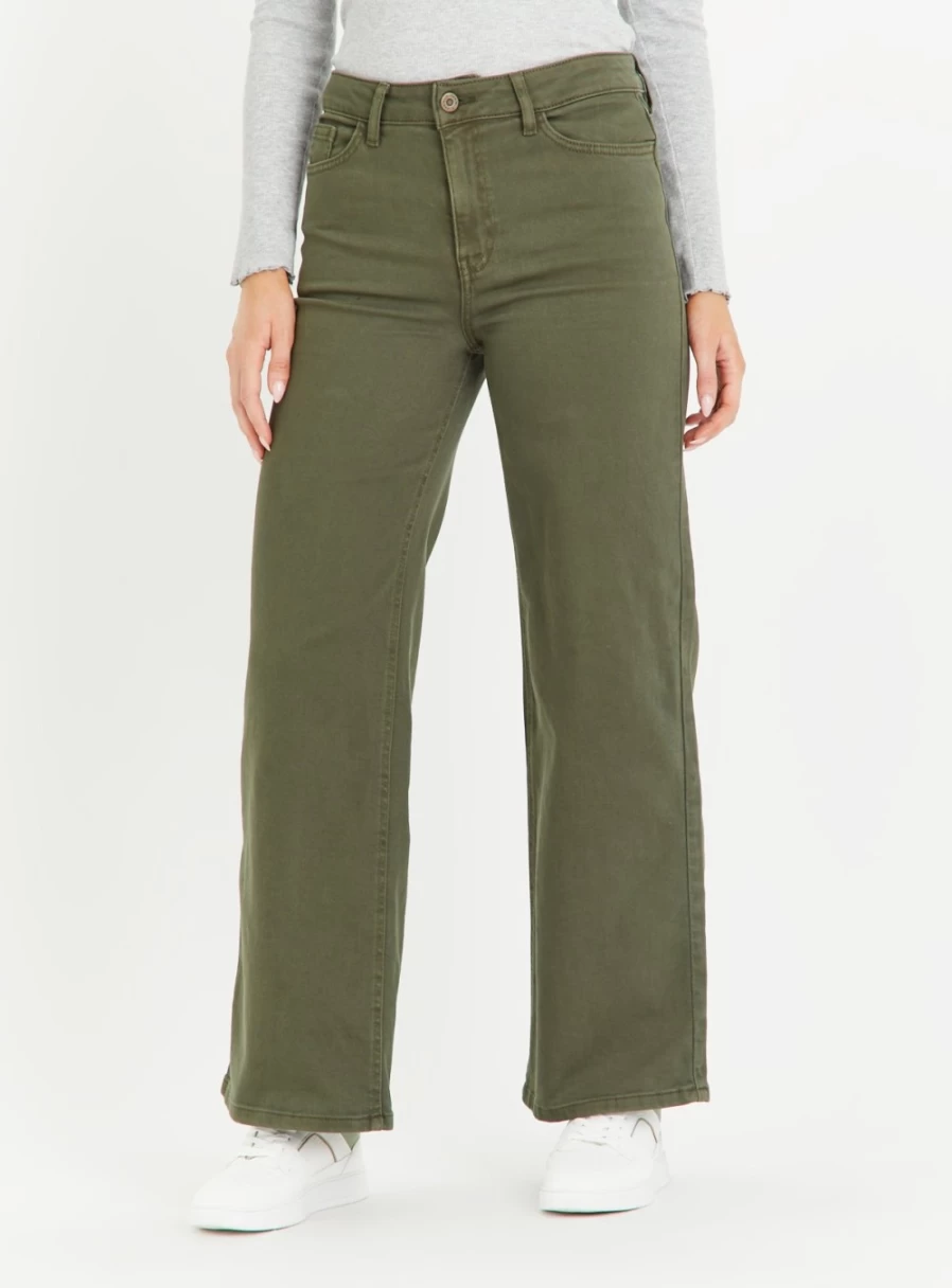 Tu Women's High-Waisted Khaki Wide Leg Jeans - 8R Relaxed Fit Stretch Denim Pants