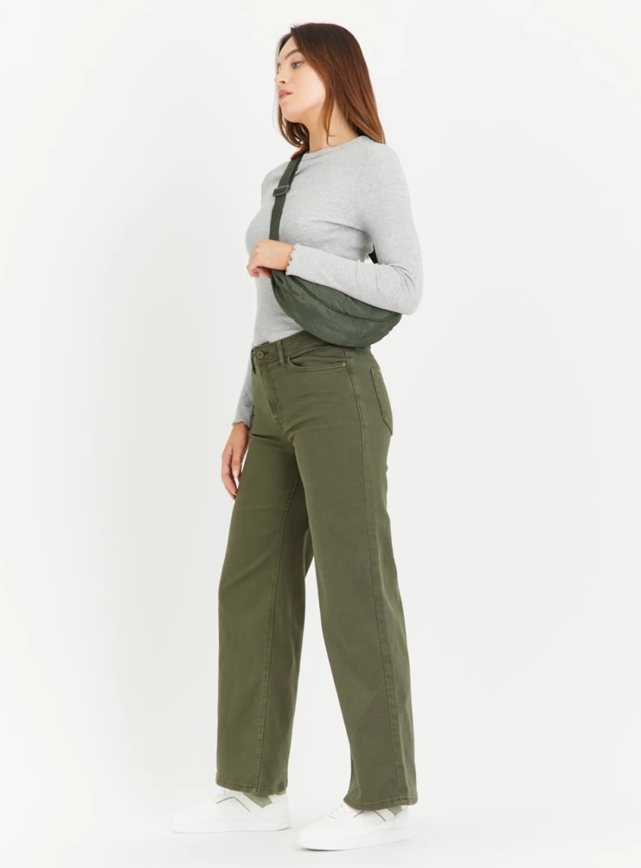 Tu Women's High-Waisted Khaki Wide Leg Jeans - 8R Relaxed Fit Stretch Denim Pants