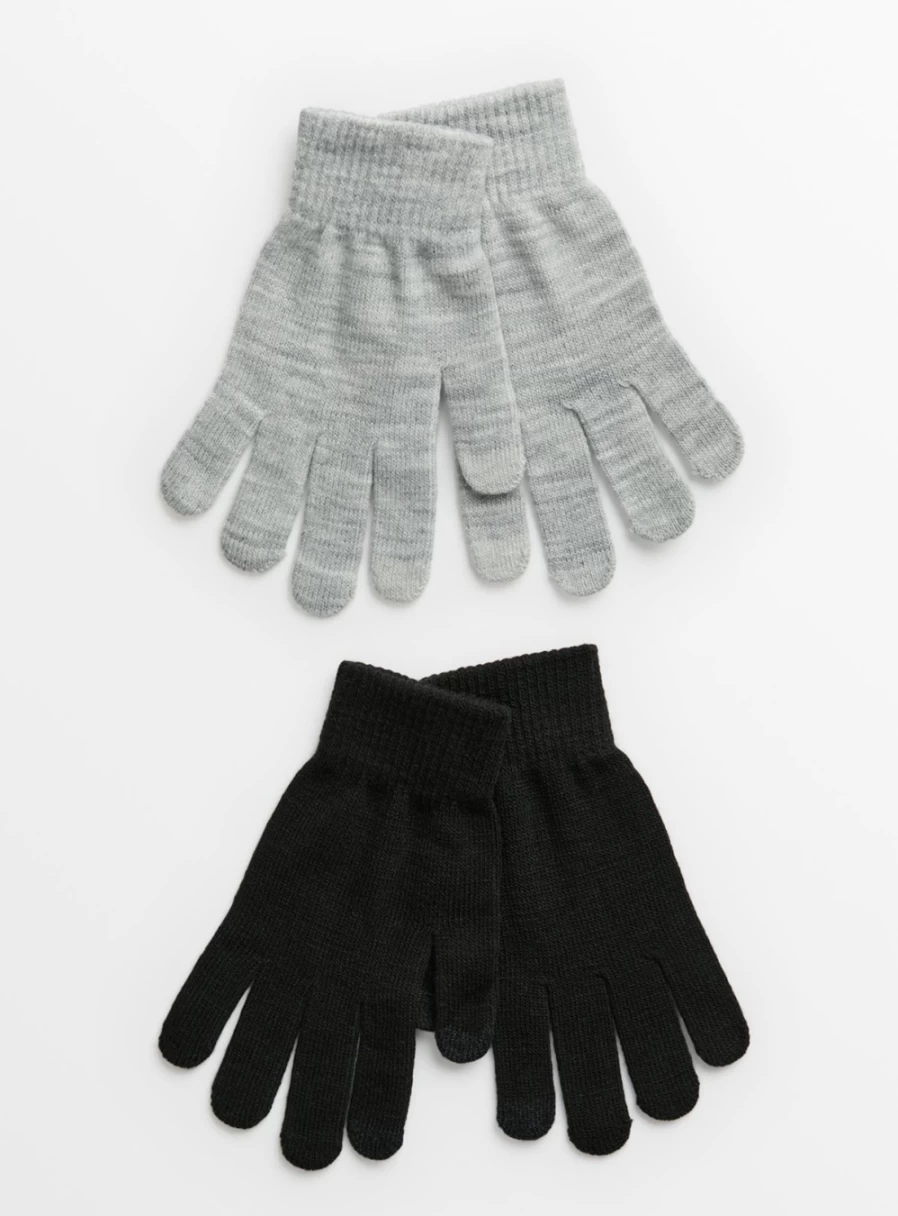 "TU Women's Black & Grey Gloves 2-Pack – One Size Fits All"
