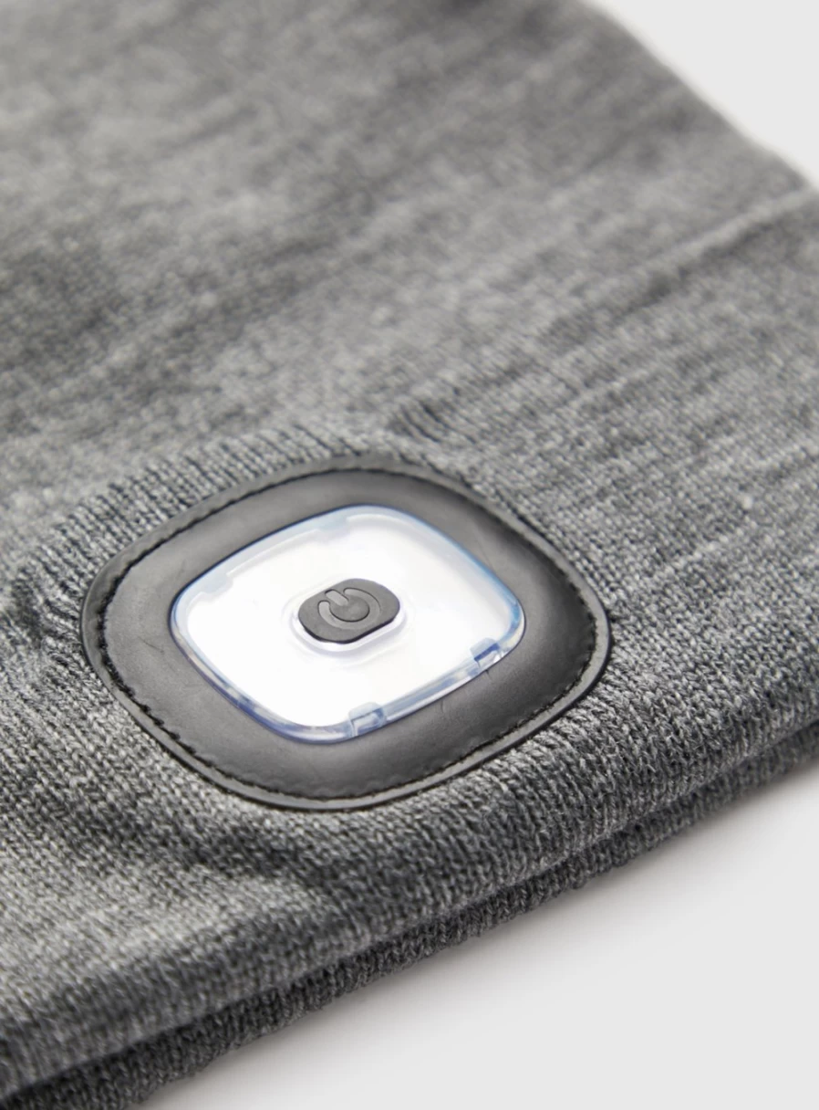 "Tu Women's Grey Marl Rib Knit LED Beanie - One Size Winter Hat"