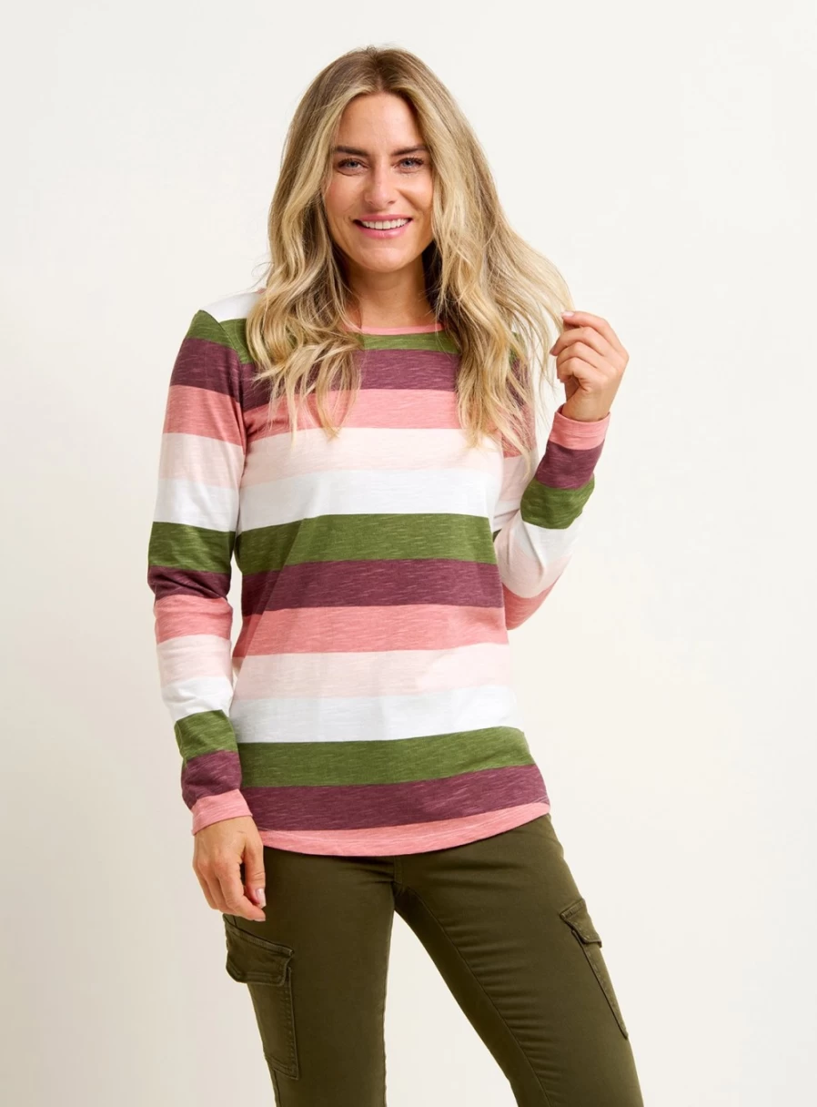 Brakeburn Women's Striped Long Sleeve T-Shirt - Comfortable Casual Top
