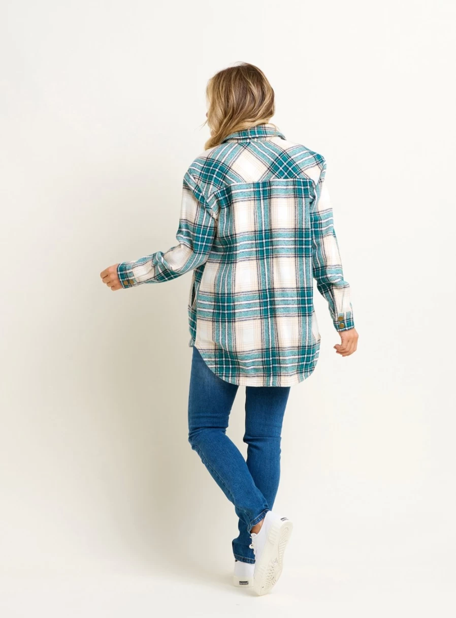 Brakeburn Women's Shamrock Flannel Shacket - Cozy Plaid Button-Up Jacket for Fall & Winter