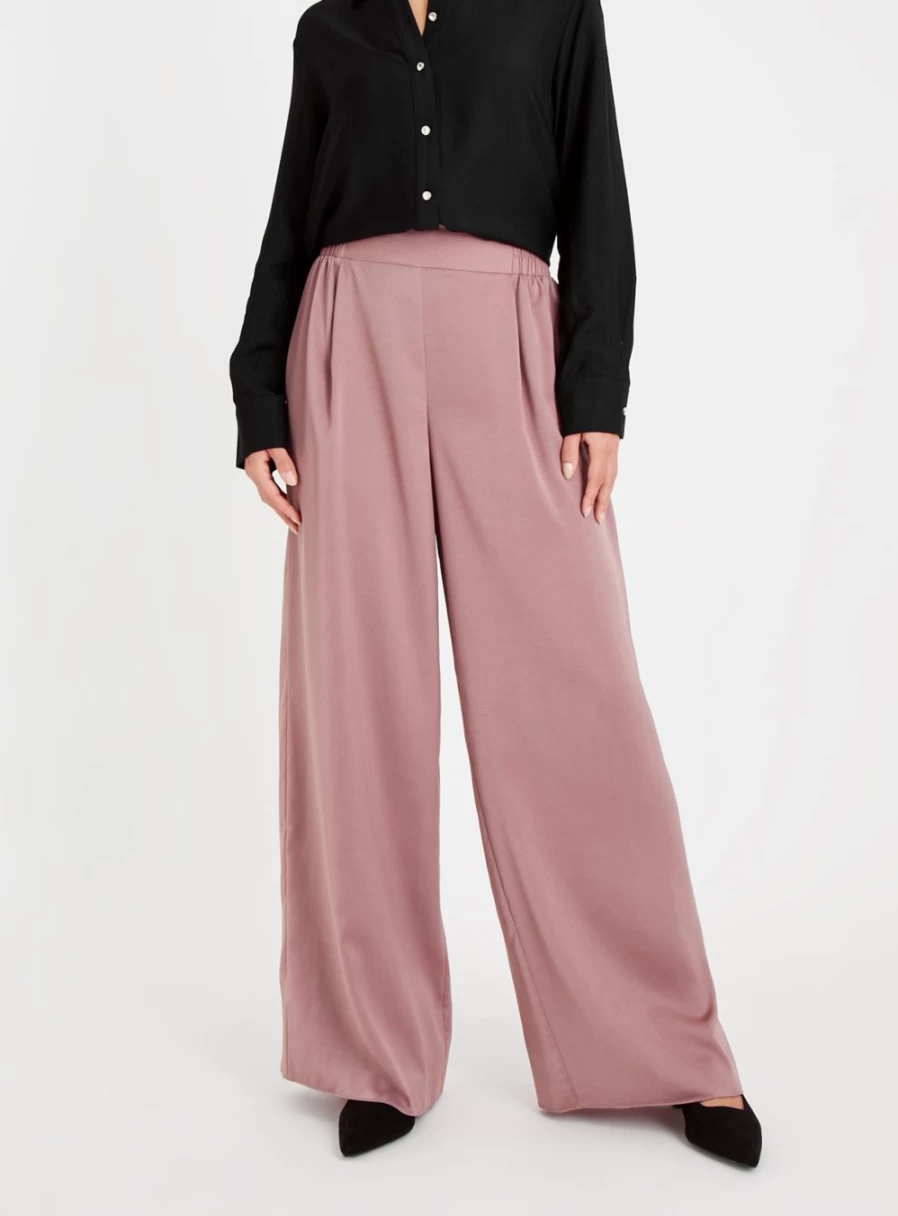 Tu Women's Pink Satin High-Waisted Wide Leg Trousers - Size 12S Comfortable Elegant Lounge Pants