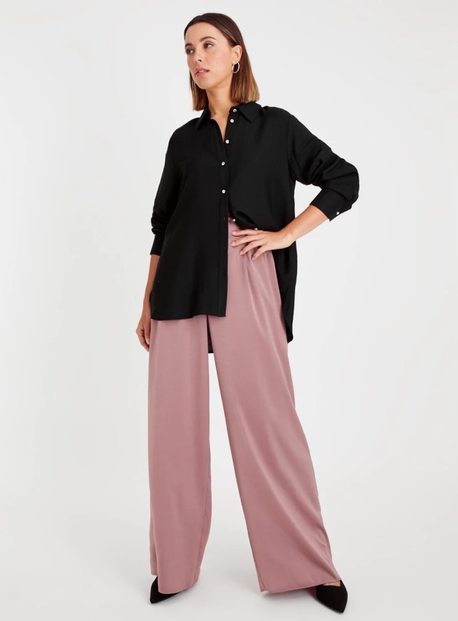 Tu Women's Pink Satin High-Waisted Wide Leg Trousers - Size 12S Comfortable Elegant Lounge Pants