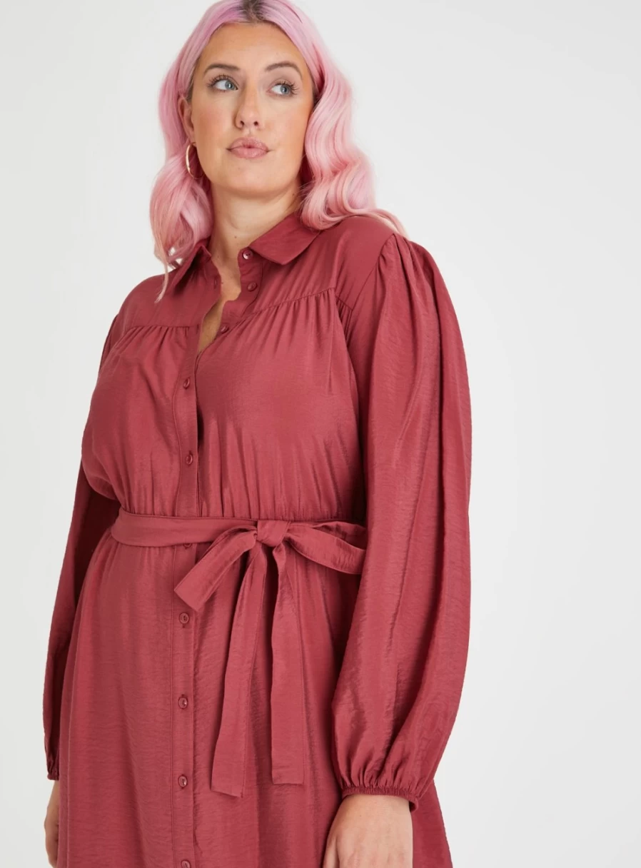 Tu Women's Dark Red Midi Shirt Dress - Size 18 Casual Elegant Button Down Tunic