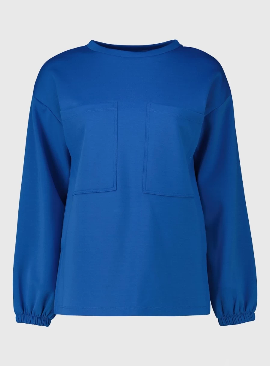Tu Women's Blue Relaxed Pocket Front Scuba Sweatshirt - Medium Cozy Casual Pullover