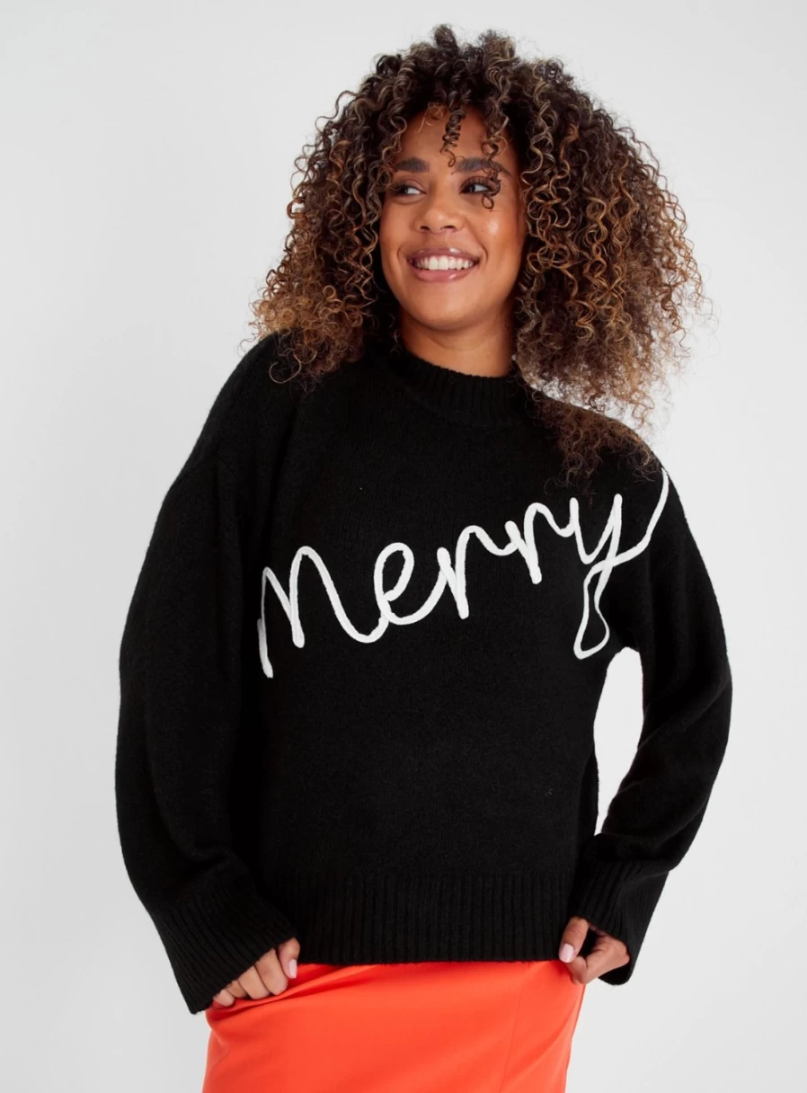 Tu Women's Christmas Black Merry Jumper 20 - Festive Holiday Sweater