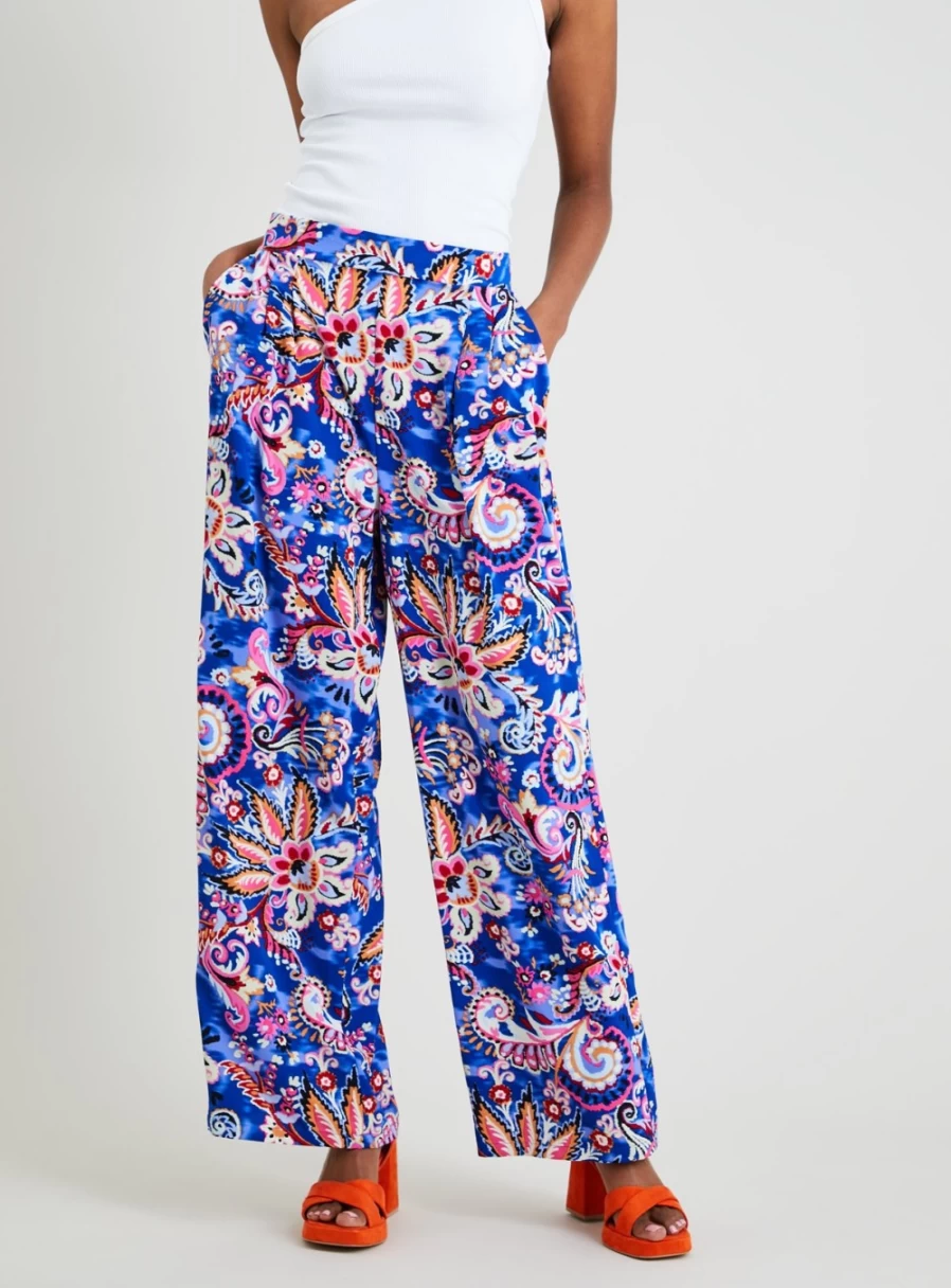 Tu Women's Blue Paisley Floral Print Palazzo Pants - Comfortable Jersey Trousers for Women