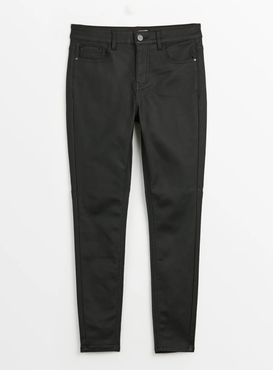 Tu Petite Women's Black Coated Skinny Jeans Size 22S - Petite Fit Stretch Denim Pants