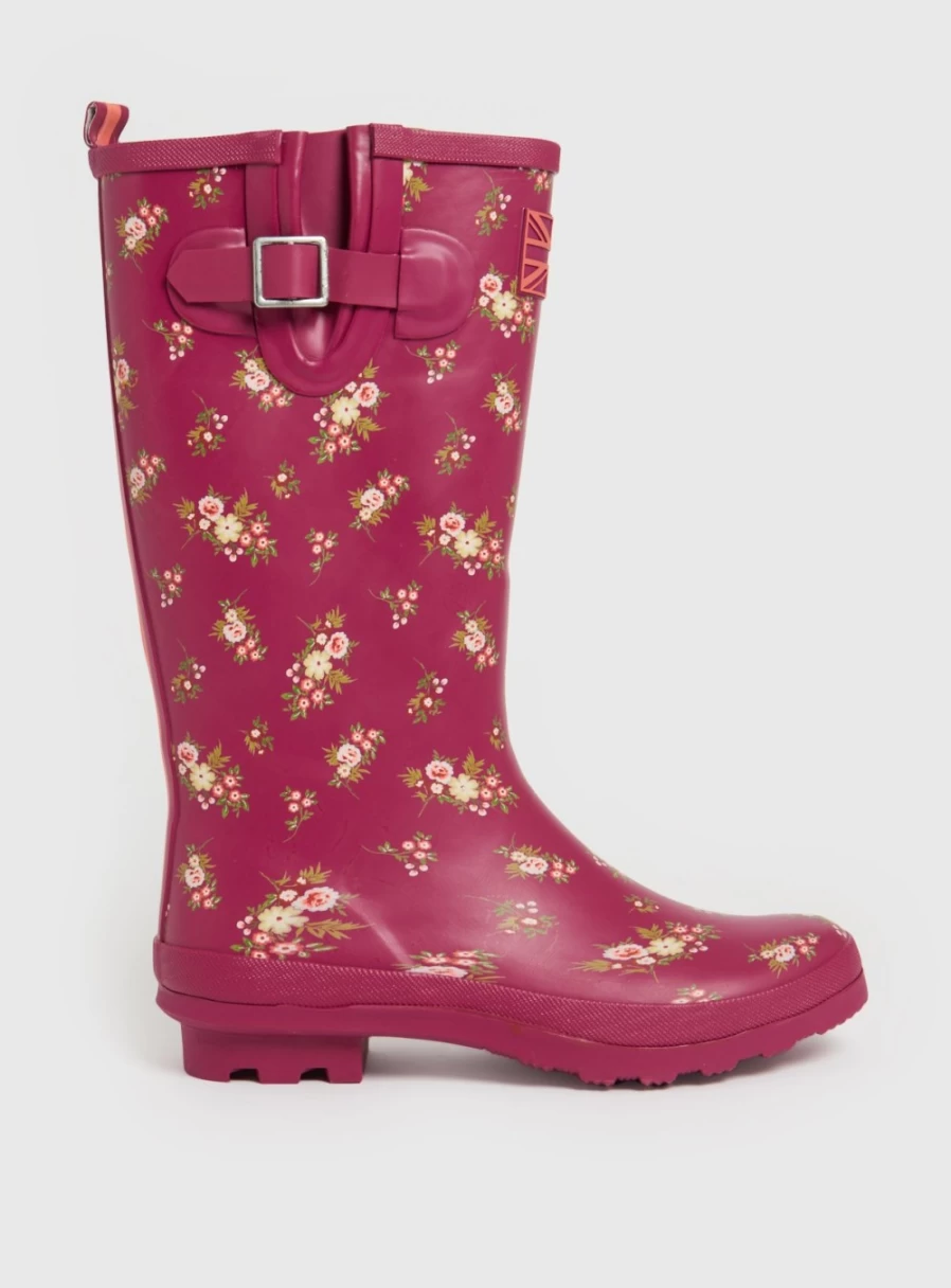 Tu Women's Deep Pink Floral Print Rain Boots Size 8 - Stylish Waterproof Wellies for Women