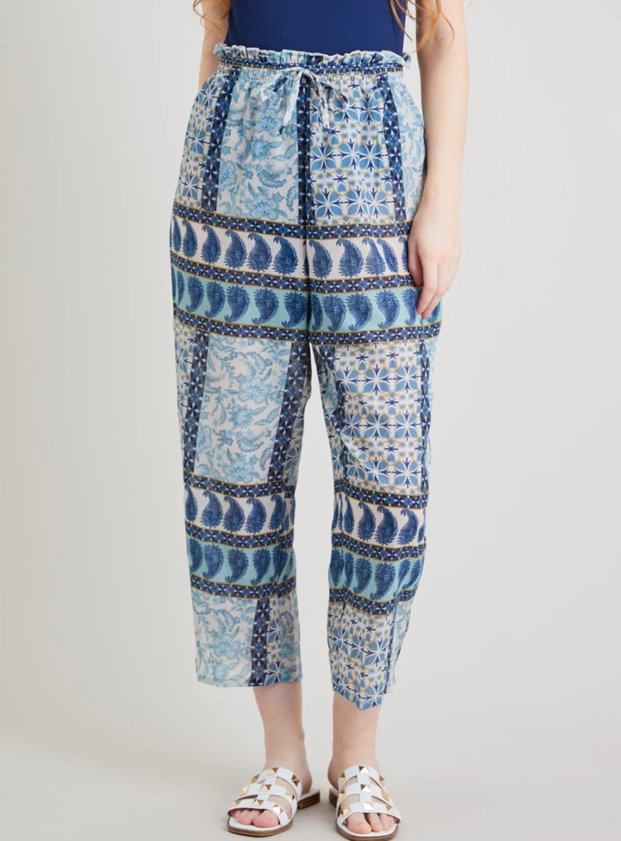 "Tu Women's Blue Scarf Print Wide Leg Cover Up Trousers - Size 10"