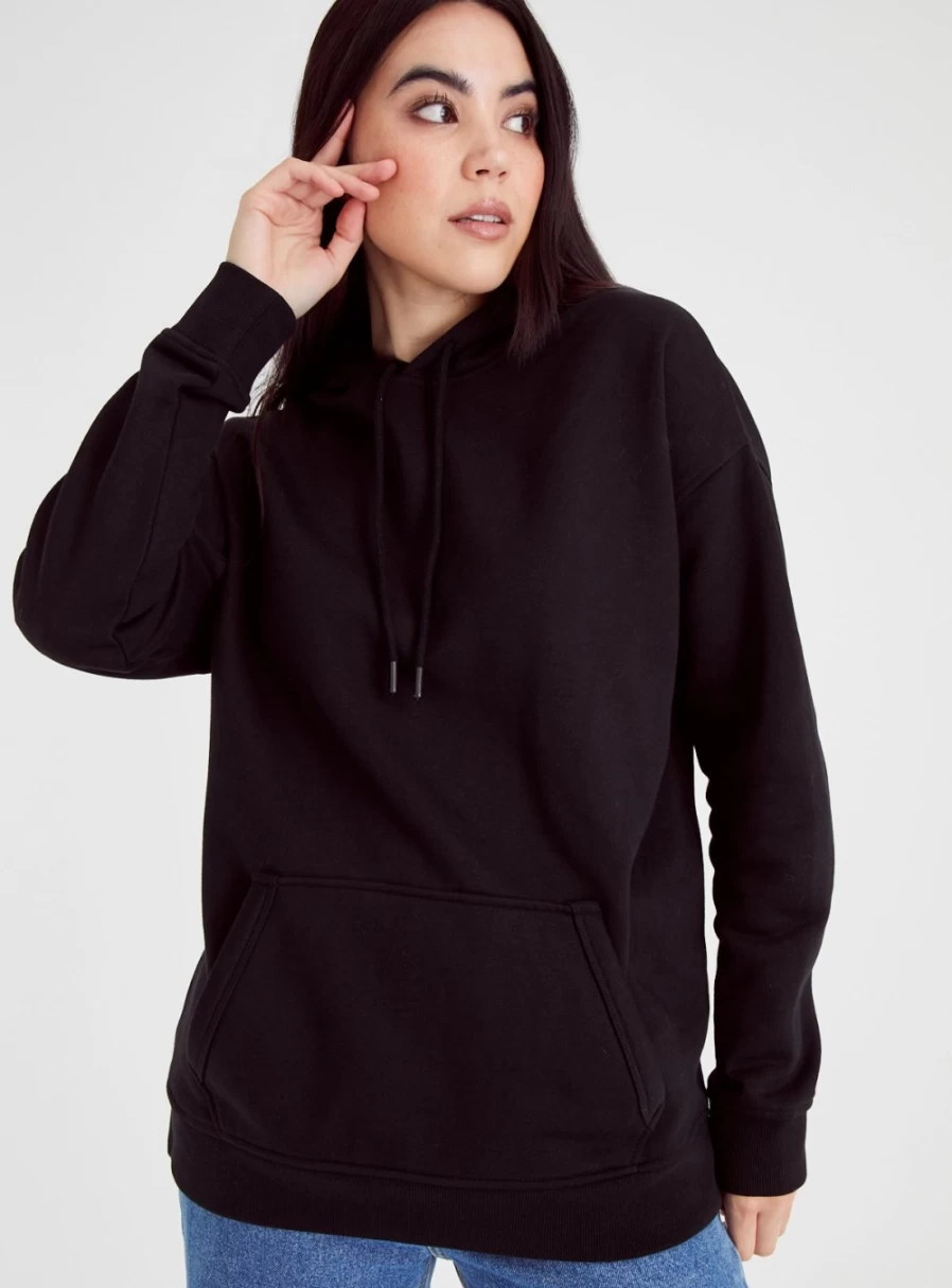 Tu Women's Black Oversized Hoodie - Soft Cotton Pullover Sweatshirt for Casual Comfort