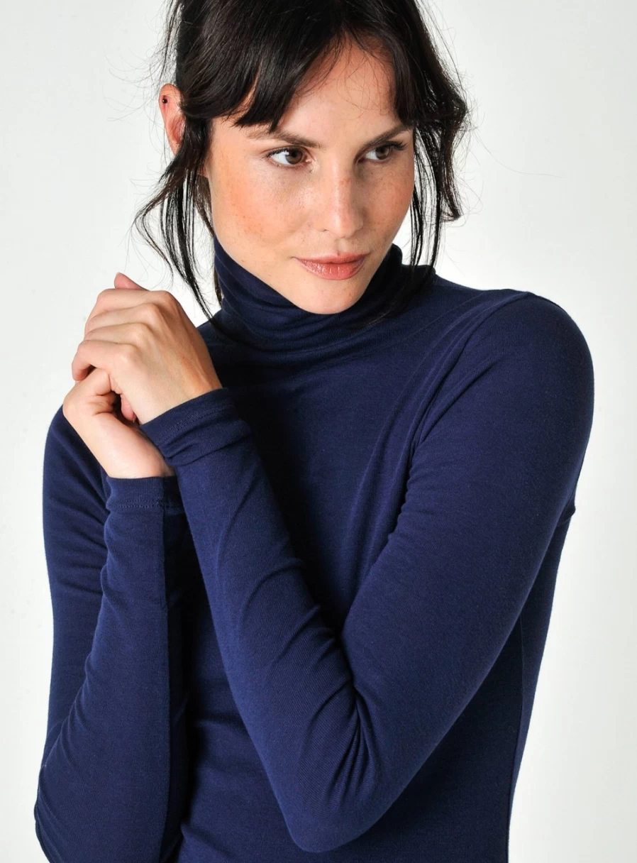 Burgs Women's Agnes Jersey Roll Neck Top - Soft Knit Comfortable Long Sleeve T-Shirt
