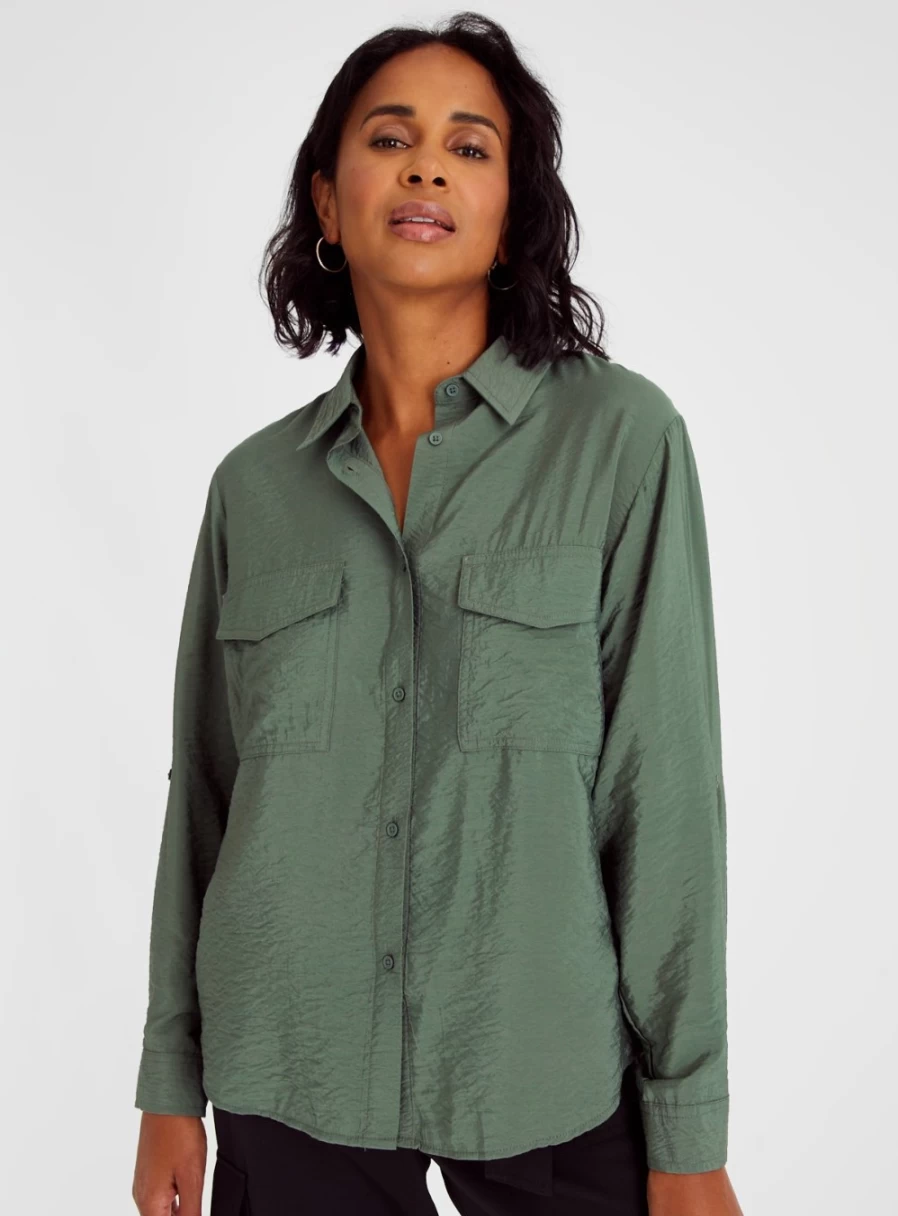 "Tu Women's Khaki Utility Shirt - Stylish Casual Top for Everyday Wear"