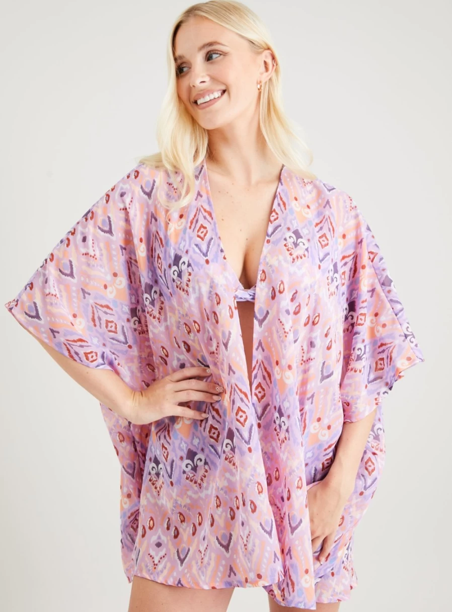 Tu Women's Lilac Aztec Print Kimono Cover Up - Boho Chic Beachwear