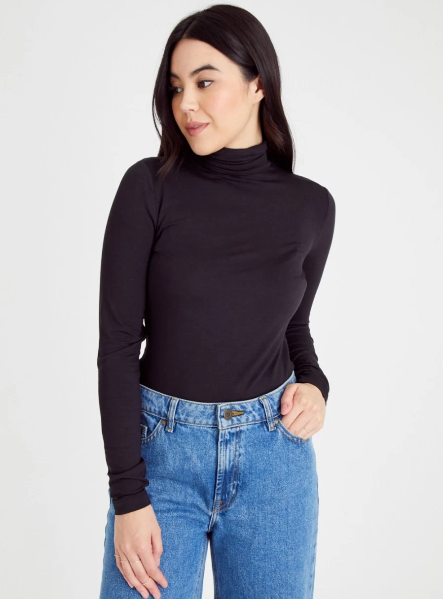 Tu Women's Black Slim Fit Roll Neck Turtleneck Top - Size 26
