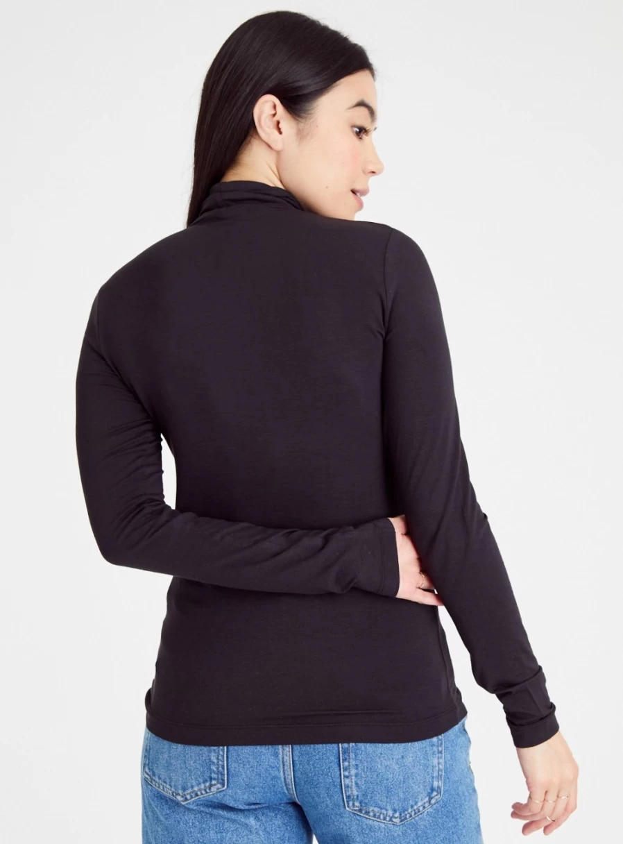 Tu Women's Black Slim Fit Roll Neck Turtleneck Top - Size 26