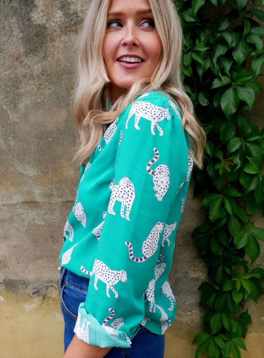 Women's Anorak Snow Leopard Print Long Sleeve Shirt - Nicky Style Casual Top
