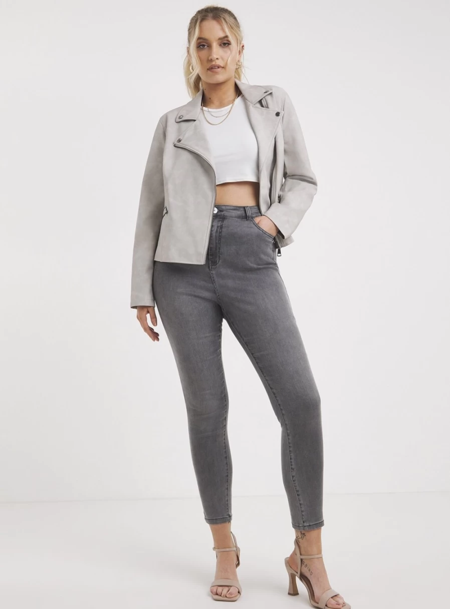 Simply Be Women's Grey Biker Jacket - Stylish Motorcycle Jacket for Women
