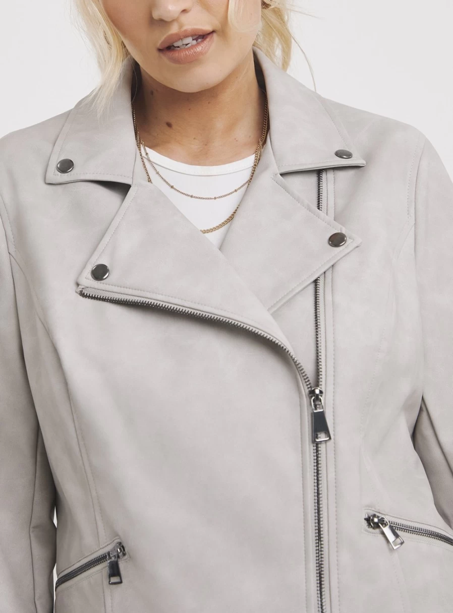 Simply Be Women's Grey Biker Jacket - Stylish Motorcycle Jacket for Women