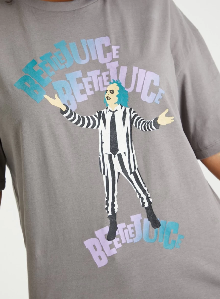"Beetlejuice Women's Grey Graphic T-Shirt | Casual Short Sleeve Tee"
