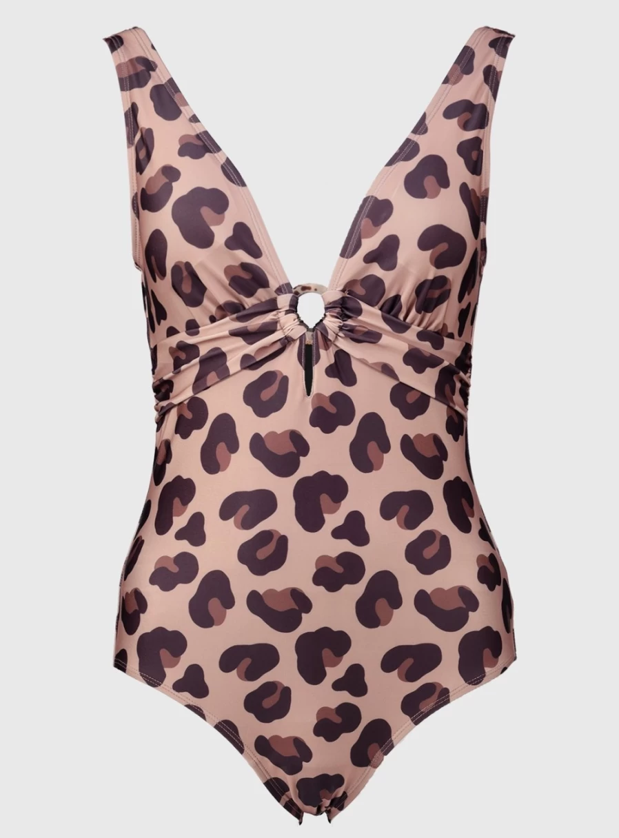 Tu Women's Brown Animal Print Swimsuit with Tummy Control - Size 18 High-Waist Bathing Suit
