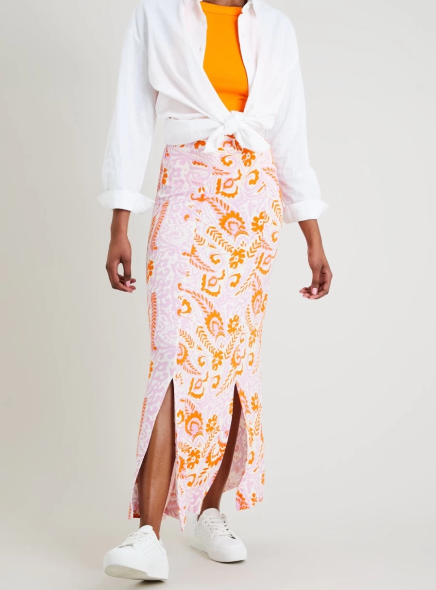 Tu Women's Pink & Orange Floral Print Maxi Skirt - Size 10-12 - Boho Chic Summer Beach Skirt