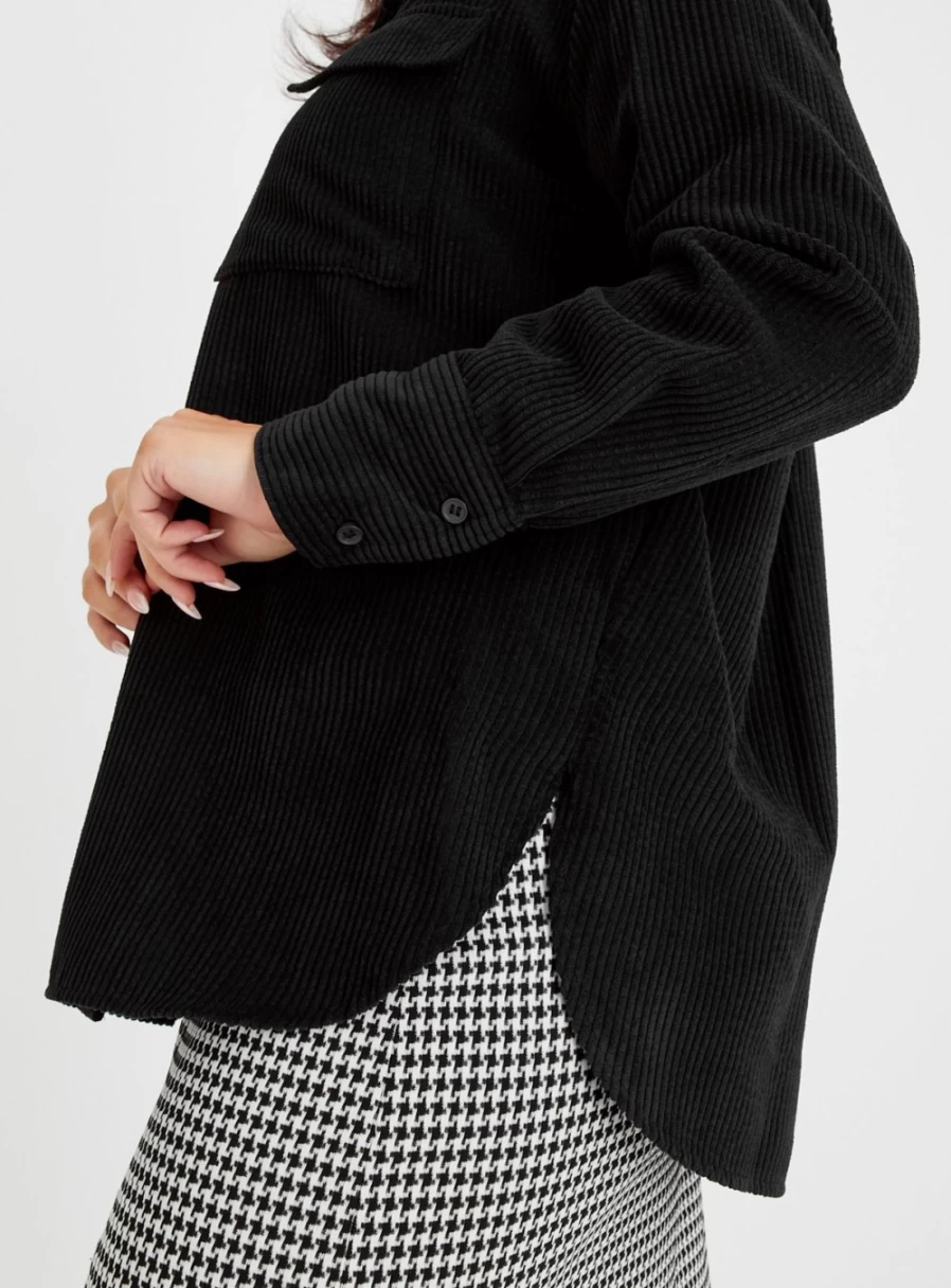 Tu Women's Black Corduroy Overshirt - Stylish Casual Jacket for Fall 2024