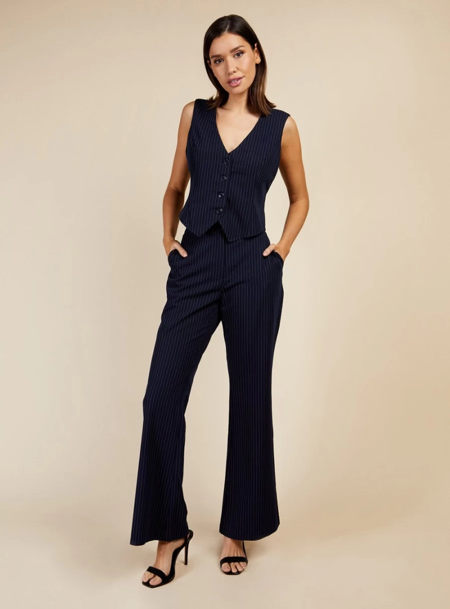 Vogue Williams Women's Classic Pinstripe Trousers - Stylish High-Waisted Office Pants Size 10