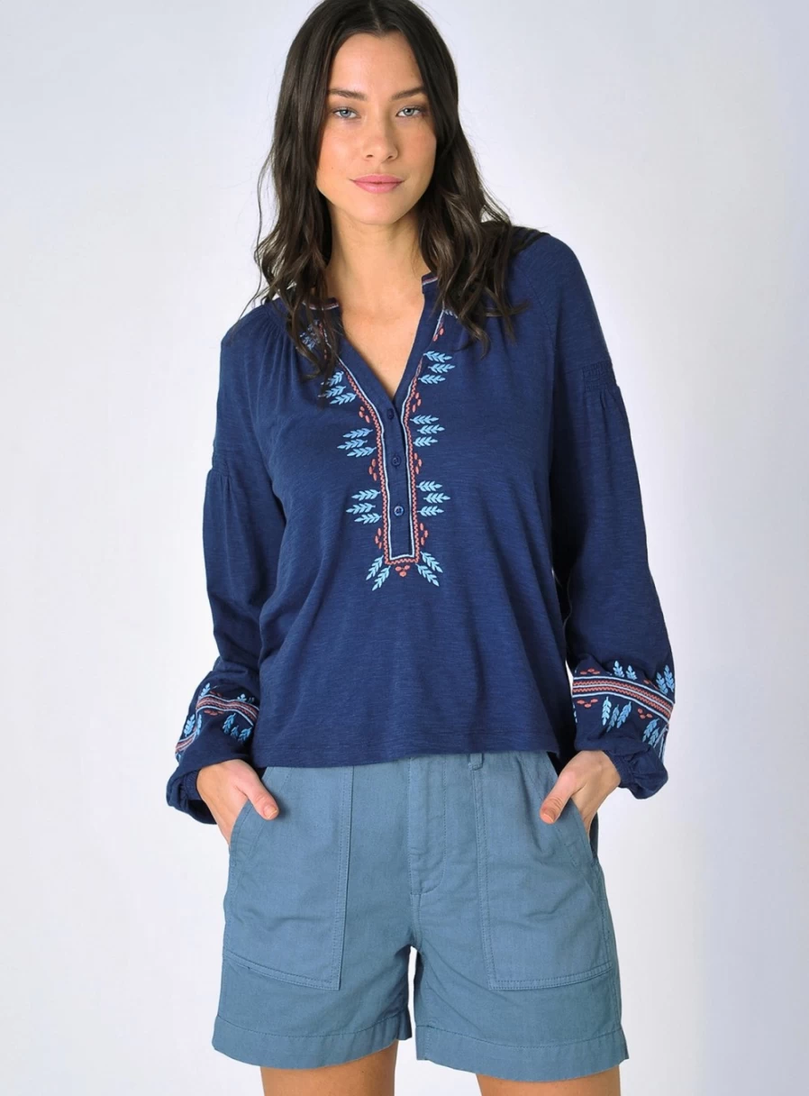 Burgs Women's Clement Embroidered Top - Floral Stitch Detail Blouse
