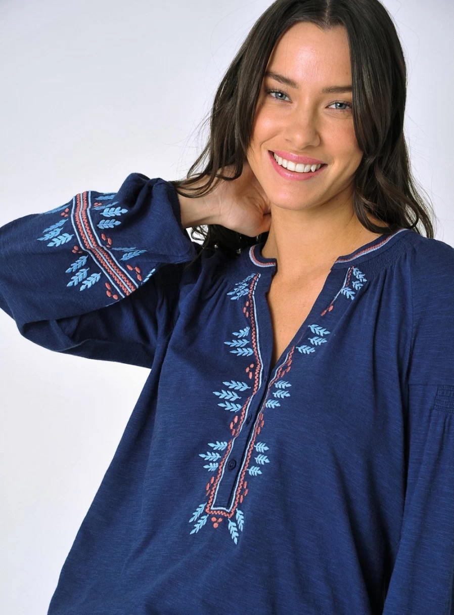 Burgs Women's Clement Embroidered Top - Floral Stitch Detail Blouse