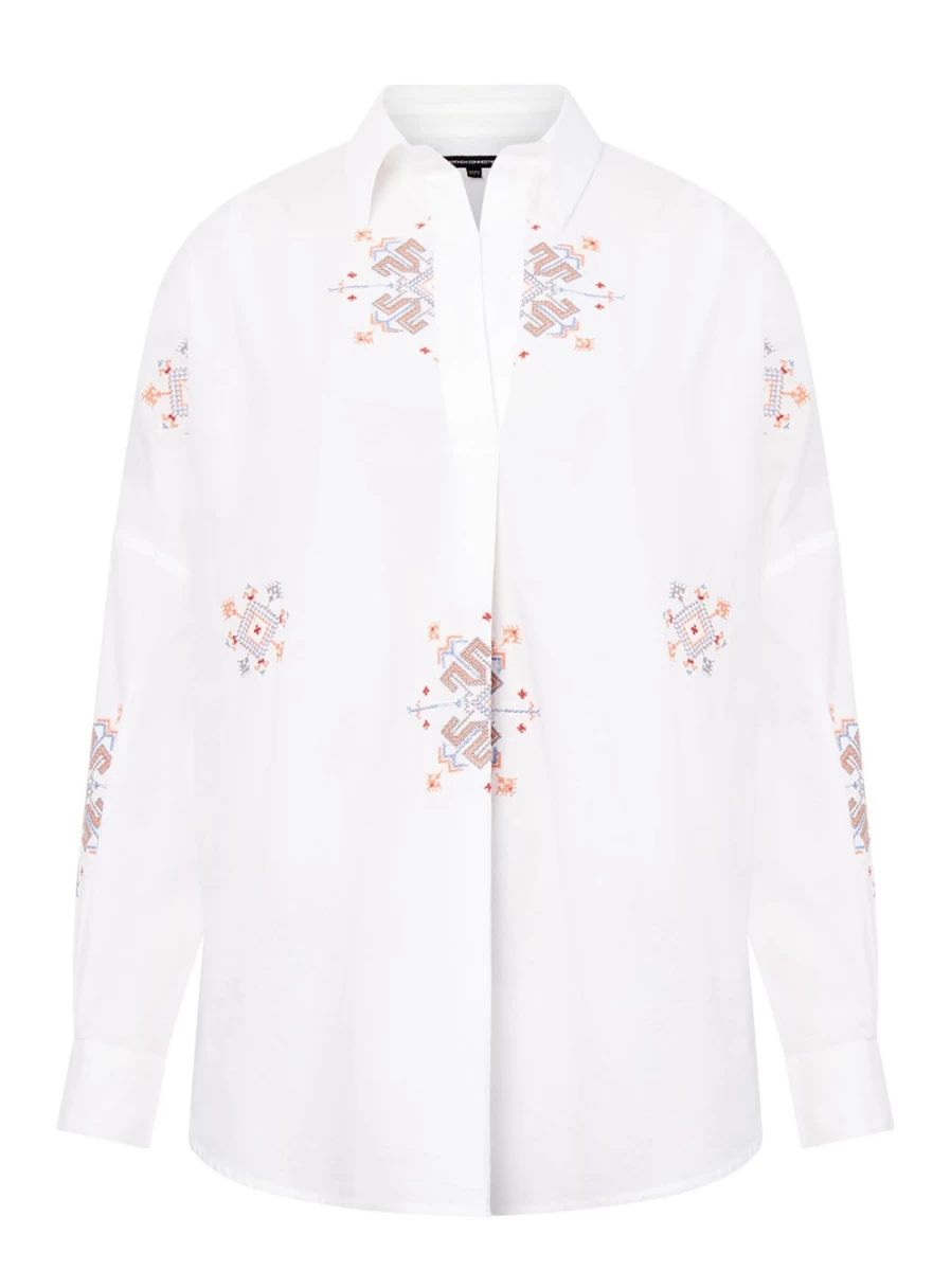 French Connection Women's Embroidered Rhodes Popover Shirt - XL, Floral Design, Casual Chic Top