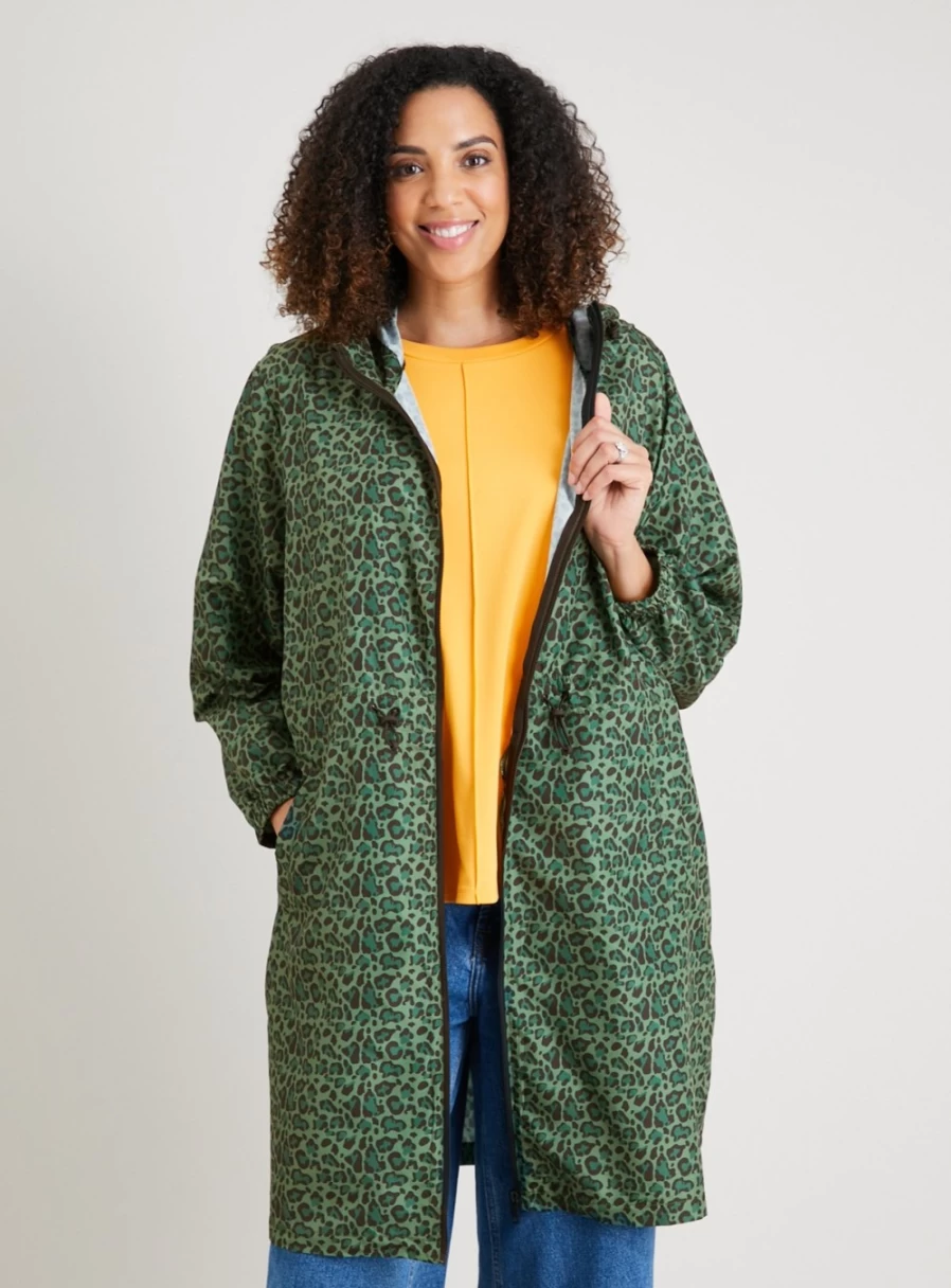 Tu Women's Khaki Leopard Print Waterproof Packable Raincoat - Size S